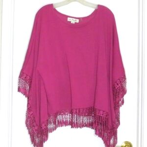 Simply Noelle Sweater Poncho Deep Plum Knit Boho Fringe Oversized Plus Size 14
